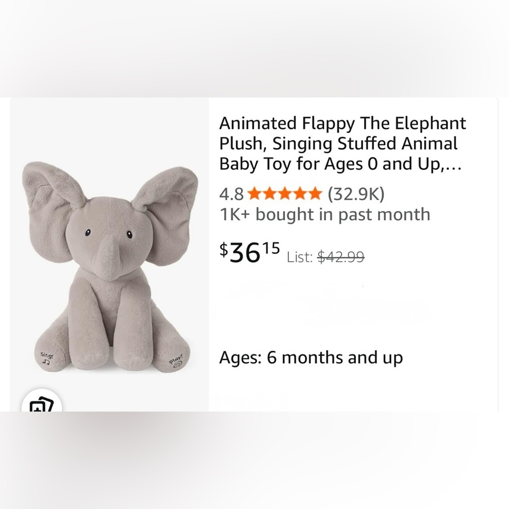 Gray Elephant Sing and Play Plush Toy - Picture 2 of 4